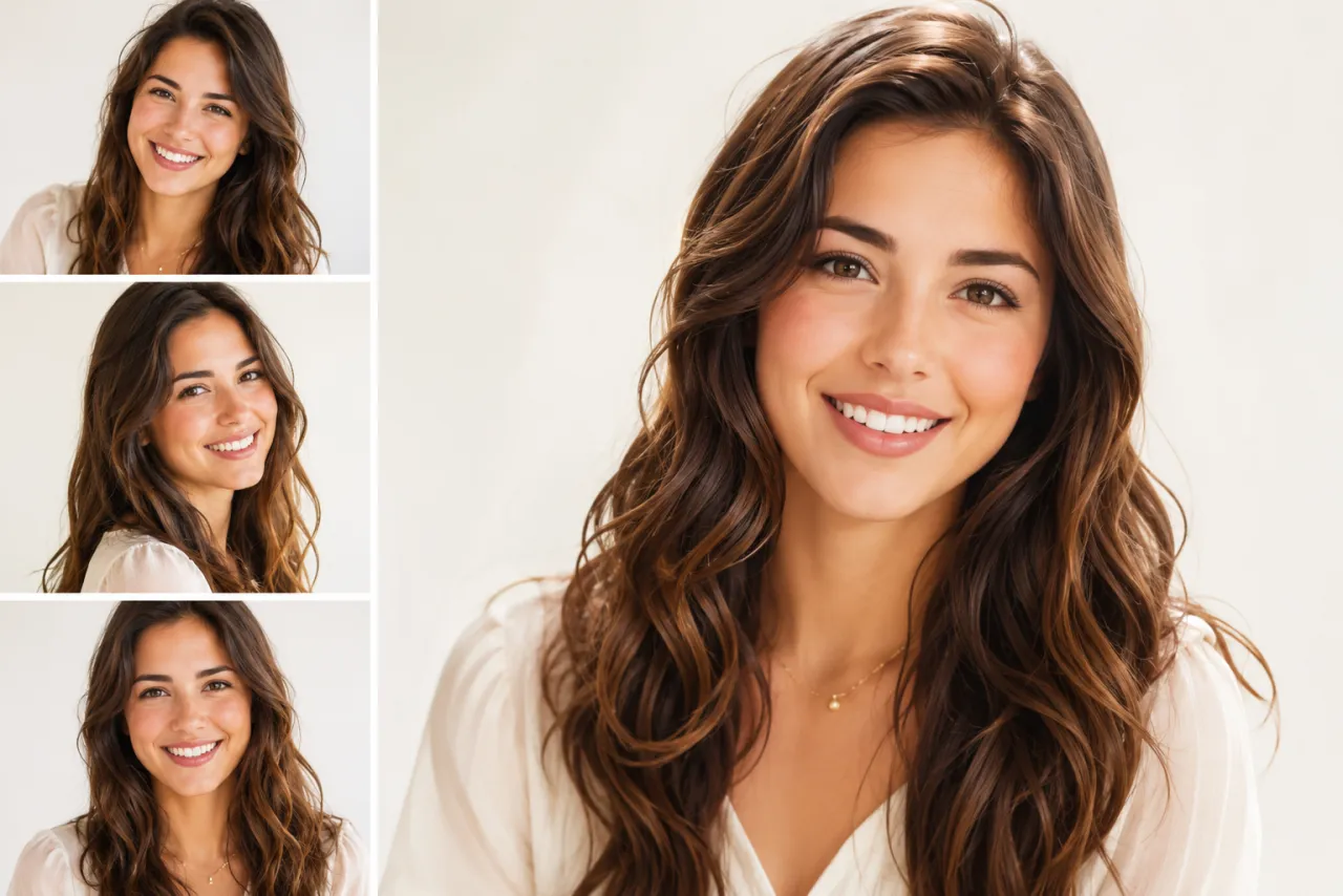 Reference photo grid feeding an animated portrait
